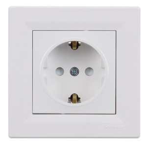 Priza schuko simpla Schneider Electric Asfora EPH2900221, incastrata, rama inclusa, contact de protectie, alba
