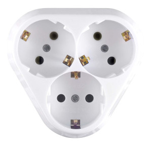 Priza schuko tripla Elegant 000135 / 003976, incastrata, rama inclusa, contact de protectie, alba