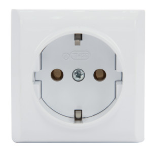 Priza simpla Ospel Bis GN-1BS, aparenta, rama inclusa, contact de protectie, alba