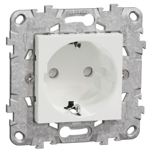 Priza simpla Schneider Electric Noua Unica NU503718Z, incastrata, contact de protectie, protectie copii, 2P+E, 16A, alba