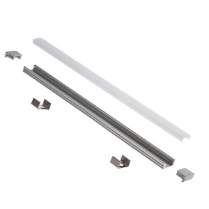 Profil banda LED Arelux, aparent, cu dispersor, capete si cleme de fixare, 2050 mm, alb, set