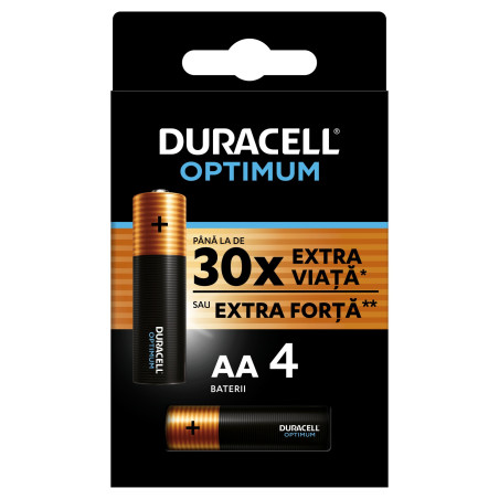 Baterie Duracell Optimum, AA, 1.5V, alcalina, 4 buc