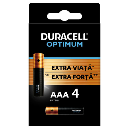 Baterie Duracell Optimum, AAA, 1.5V, alcalina, 4 buc