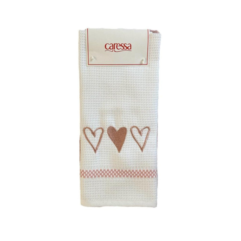 Prosop bucatarie Caressa, bumbac, crem + roz, 40 x 60 cm, set 2 bucati