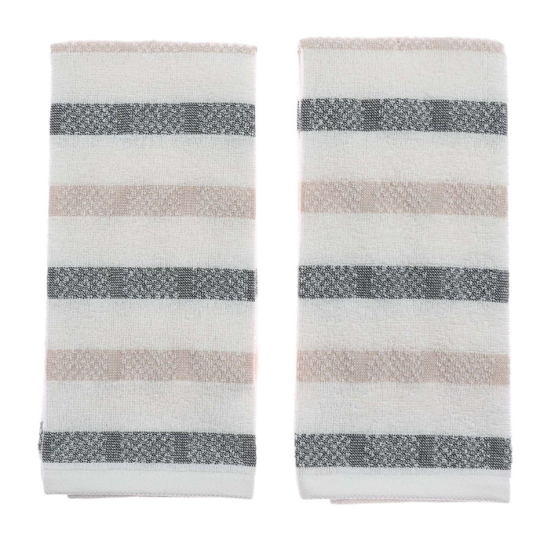 Prosop bucatarie Caressa E015, bumbac, alb + gri, 40 x 60 cm, set 2 bucati