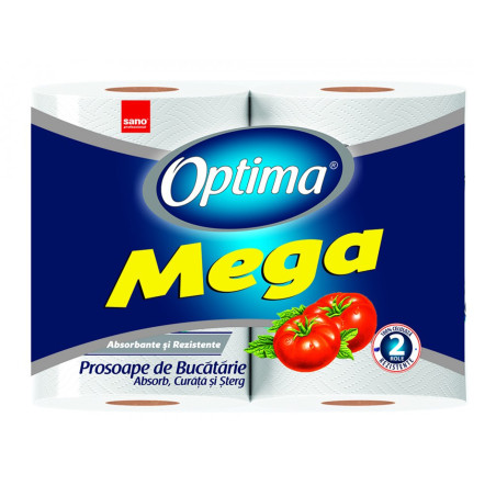 Prosop de bucatarie Sano Optima Mega, alb, 2 straturi, L 21.6 m, 2 bucati / set