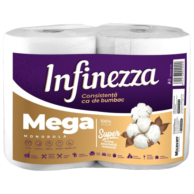 Prosop hartie Infinezza Mega, alb, 2 straturi, 2 bucati / set, L 82 m