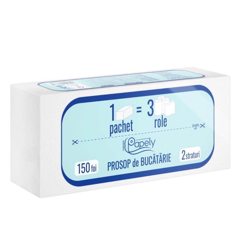 Prosop hartie Papely, alb, 2 straturi, 150 de foi