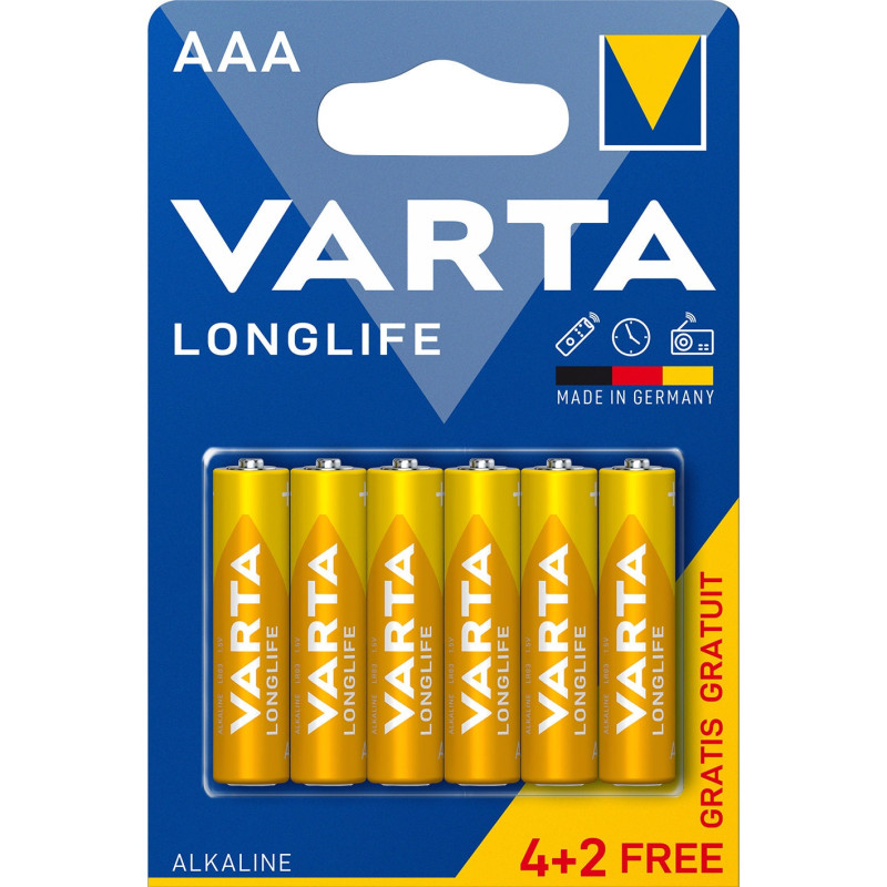 Baterie Varta Longlife 4103, AAA / LR3, 1.5V, alcalina, (4+2) 6 buc