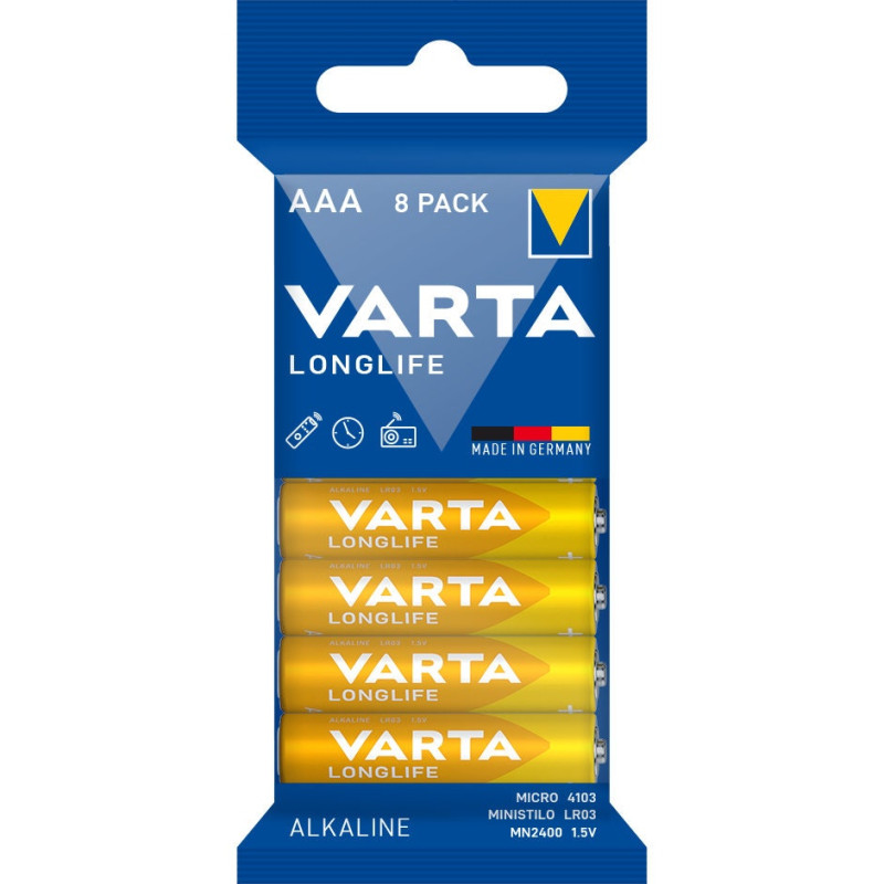 Baterie Varta Longlife 4103, AAA / LR3, 1.5V, alcalina, 8 buc