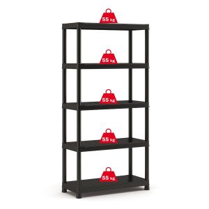 Raft din plastic, pentru depozitare, Keter Plus Shelf 90/40/5, 90 x 40 x 182 cm, negru, 55 kg/polita
