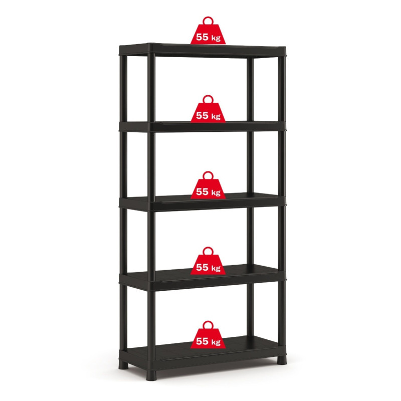 Raft din plastic, pentru depozitare, Keter Plus Shelf 90/40/5, 90 x 40 x 182 cm, negru, 55 kg/polita
