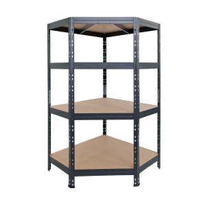 Raft metalic depozitare, de colt, Rivet Garage, 180 x 90 x 90 x 45 cm, gri, 4 polite, 250 kg/polita