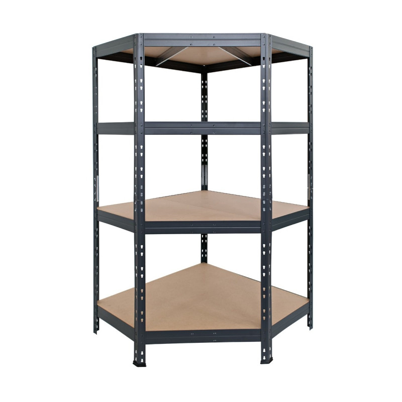 Raft metalic depozitare, de colt, Rivet Garage, 180 x 90 x 90 x 45 cm, gri, 4 polite, 250 kg/polita