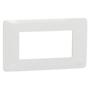 Rama Schneider Electric Noua Unica NU210418, 4 module, alb, pentru priza / intrerupator
