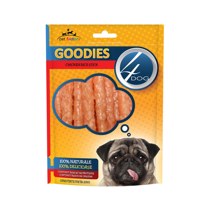 Recompensa caini / hrana complementara, 4 Dog chicken Rice Sticks, punga 100 g, toate taliile, toate varstele, carne de pui