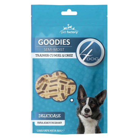 Recompensa caini / hrana complementara, 4Dog Trainer, punga 150 g, toate taliile, adult, carne de miel
