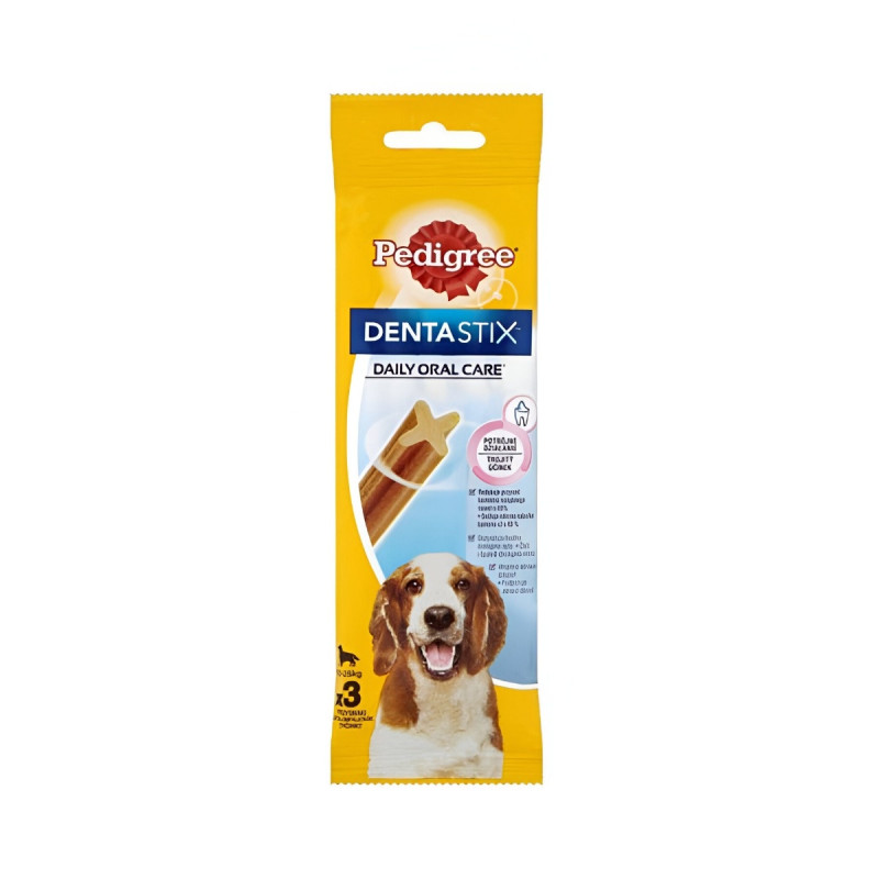 Recompensa caini / hrana complementara, Pedigree DentaStix, punga 3 bucati, 77 g, talie medie, adult
