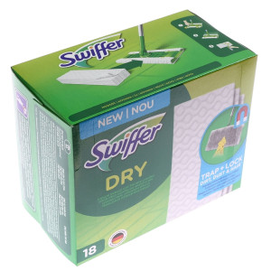 Rezerva mop plat Swiffer Trap + Lock, 27 x 11 cm, lavete uscate, 18 bucati