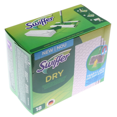 Rezerva mop plat Swiffer Trap + Lock, 27 x 11 cm, lavete uscate, 18 bucati