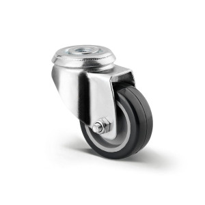 Roata pivotanta pentru carucior / mobila, din polipropilena + cauciuc, fara frana, cu alezaj, 75 mm, 60 kg