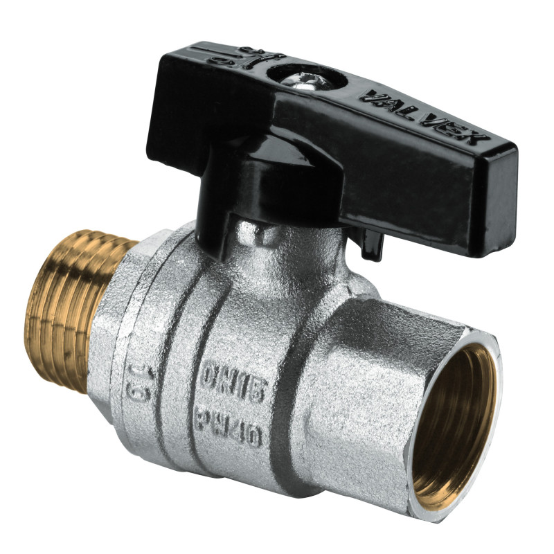 Robinet de trecere cu bila Valvex Tryton, alama nichelata, filet interior-exterior, DN 15, PN 40, maner fluture