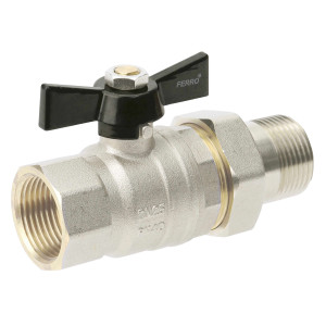 Robinet sfera Ferro, cu racord olandez, alama, filet interior - exterior, 1", PN40