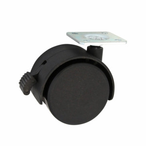 Rotila pentru mobila, pivotanta, cu frana, din plastic, neagra, cu placa, diametru 40 mm