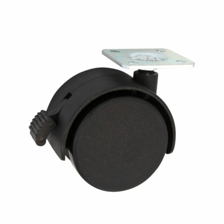 Rotila pentru mobila, pivotanta, cu frana, din plastic, neagra, cu placa, diametru 40 mm