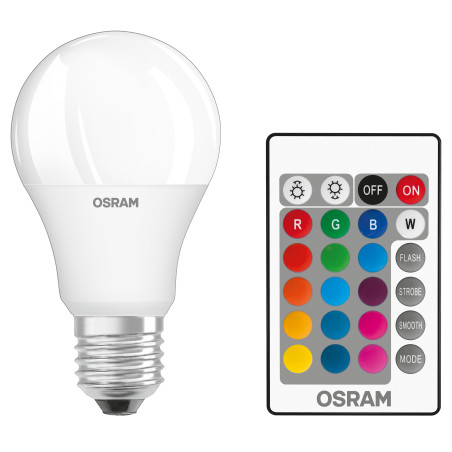 Bec LED color Osram clasic A60 E27 9.7W 806lm lumina calda / RGB 2700 K, dimabil + telecomanda