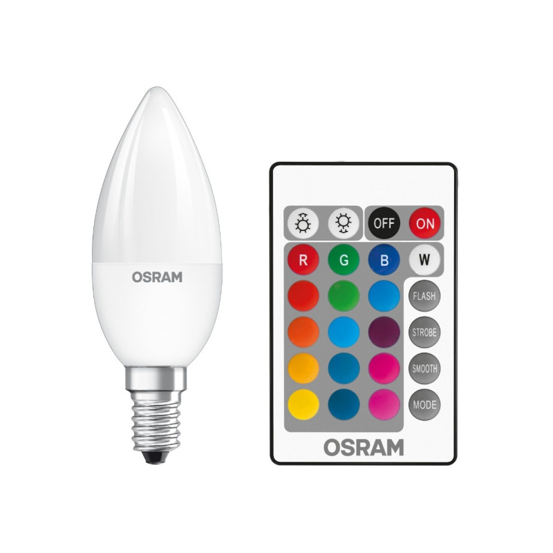 Bec LED color Osram lumanare B25 E14 4.2W 250lm lumina calda / RGB 2700 K, dimabil + telecomanda