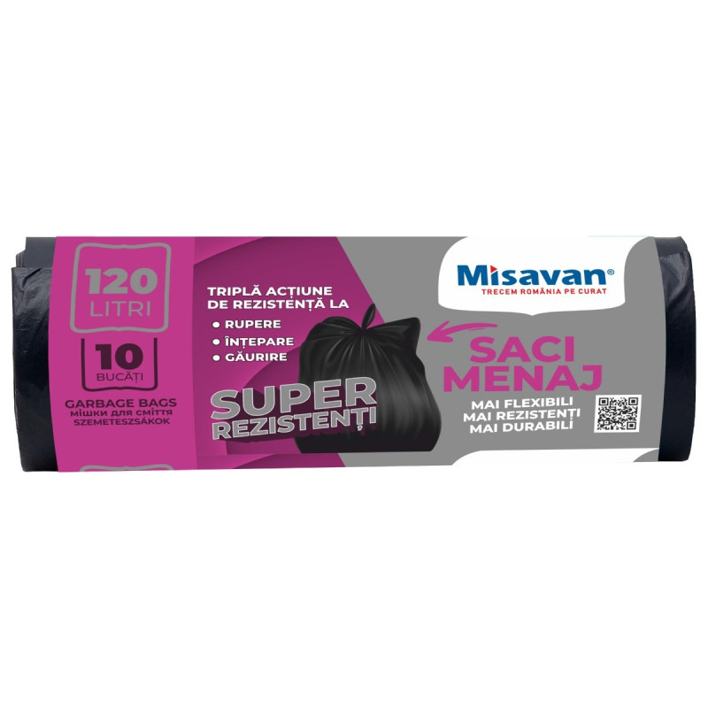 Saci menajeri / gunoi, super rezistenti, negru, 120L, 10 buc