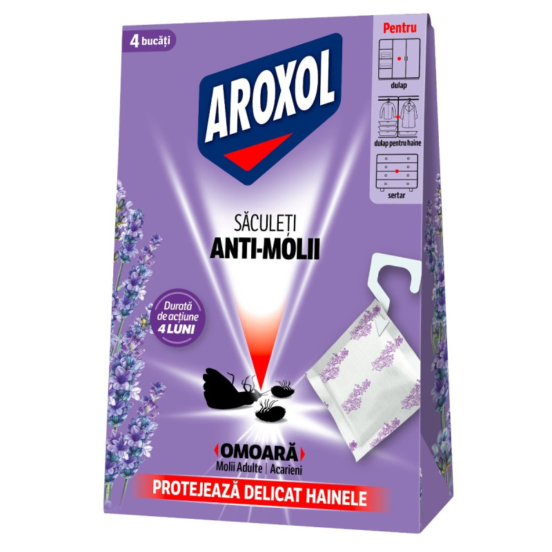 Saculeti antimolii Aroxol, lavanda, 4 buc / pachet