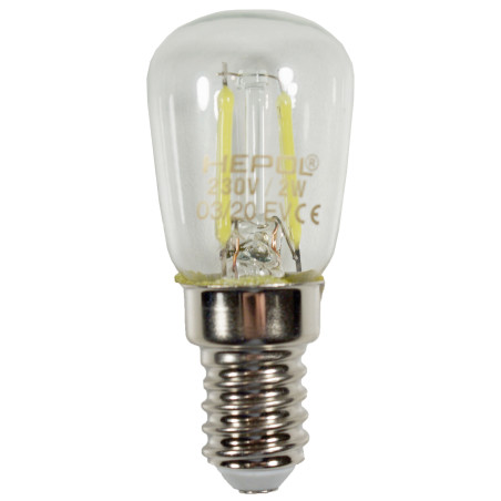 Bec LED filament Hepol tubular E14 2W 200lm lumina rece 6500 K, pentru frigider