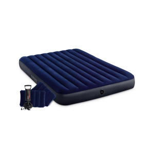 Saltea gonflabila Intex 64765, pentru camping, 2 persoane, 203 x 152 x 25 cm + pompa + 2 perne