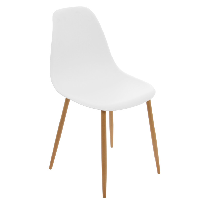 Scaun bucatarie / living fix Charlton, otel + plastic, alb + stejar