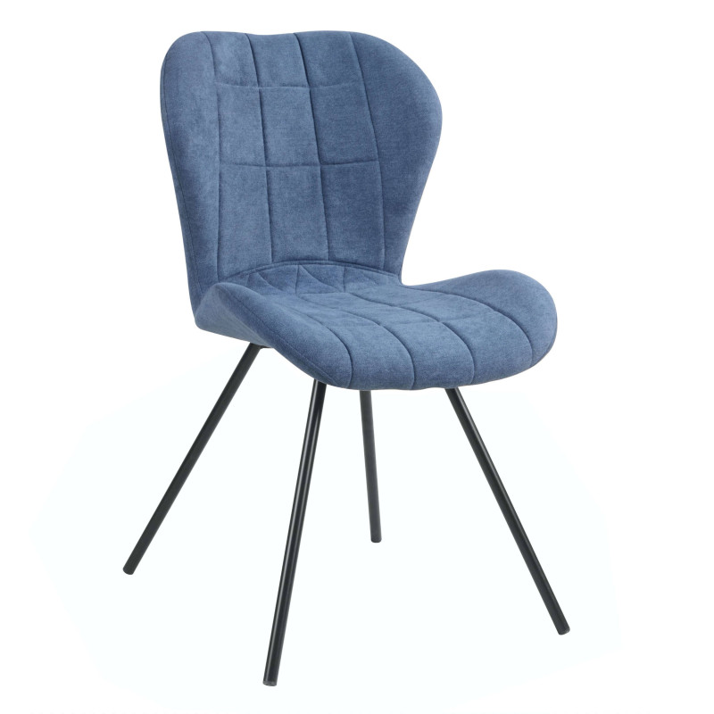 Scaun bucatarie / living fix Elodi, tapitat, otel + stofa, albastru + negru