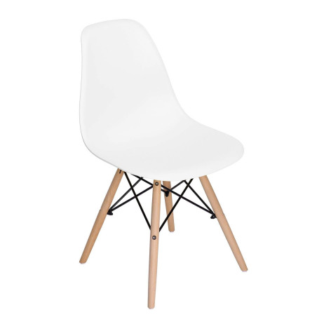 Scaun bucatarie / living fix Rico, lemn + otel + plastic, alb + natur