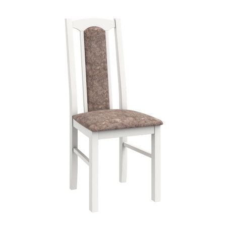 Scaun bucatarie / living fix S-37BOSS7, tapitat, lemn + textil, bej inchis + alb