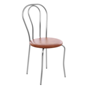 Scaun bucatarie / living fix Tulipan, tapitat, metal + imitatie piele, cognac + gri