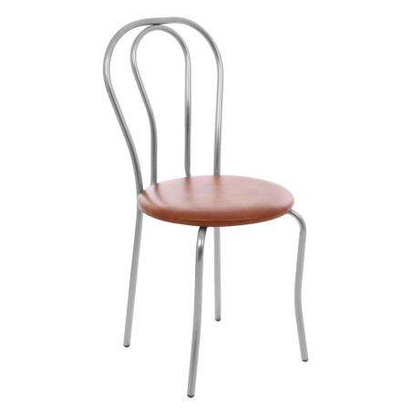 Scaun bucatarie / living fix Tulipan, tapitat, metal + imitatie piele, cognac + gri