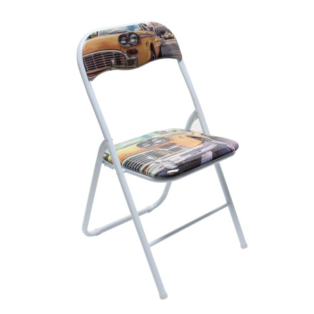 Scaun bucatarie / living pliant SC98004VP, tapitat, otel + PVC, galben + negru + alb
