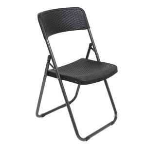 Scaun de gradina, terasa, pliant, Grandio Mob, metal + polipropilena, model impletitura ratan, negru