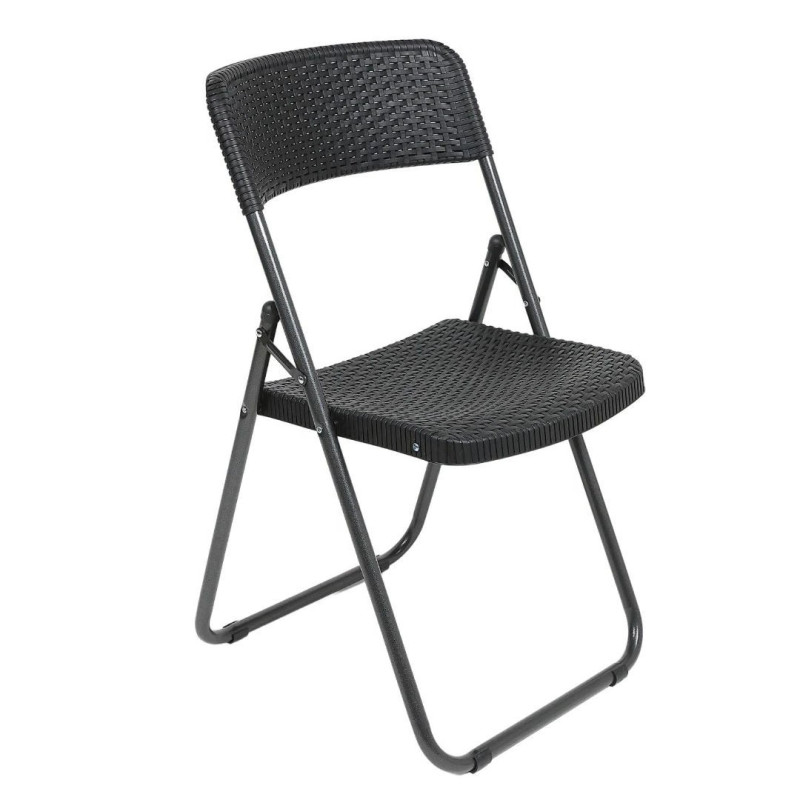Scaun de gradina, terasa, pliant, Grandio Mob, metal + polipropilena, model impletitura ratan, negru
