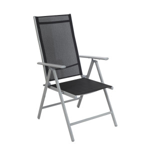Scaun de gradina, terasa, pliant, Sevilia, metal + textilen, negru + gri