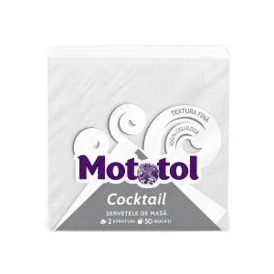 Servetele de masa Mototol Cocktail, alb, 2 straturi, 24 x 24 cm, 50 buc / pachet