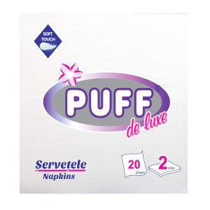 Servetele de masa Puff De Luxe, alb, 2 straturi, 38 x 38 cm, 20 buc / pachet