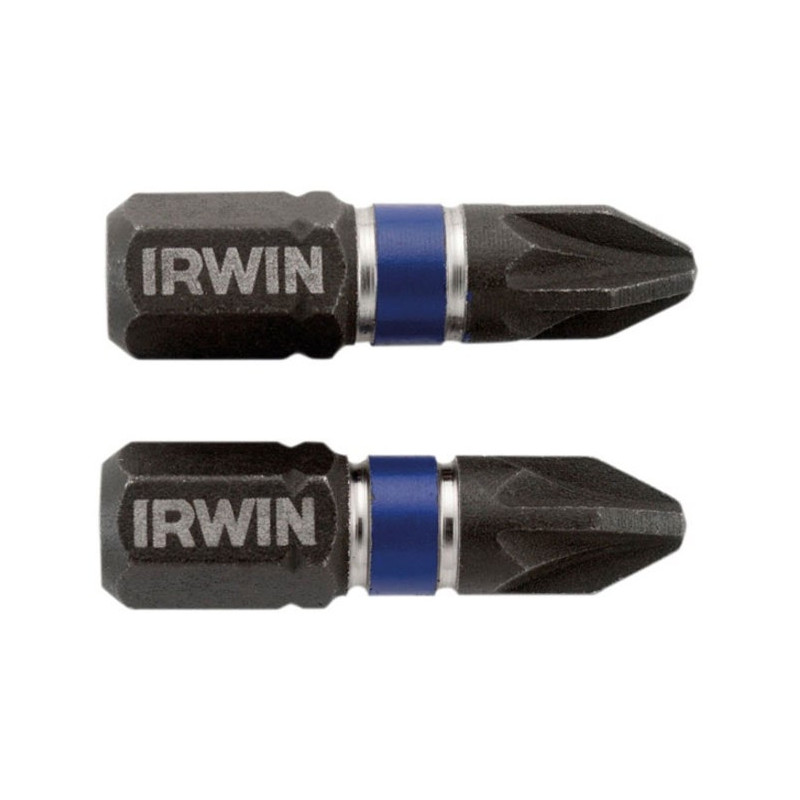Set 2 biti de impact pentru insurubare, Irwin 1923355, profil Pozidriv, PZ 2, 25 mm