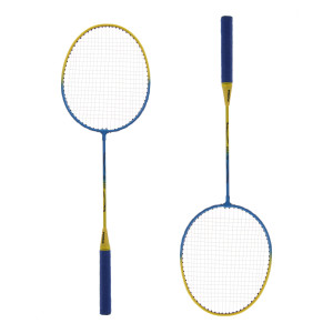 Set badminton, 2 palete, husa, galben + albastru