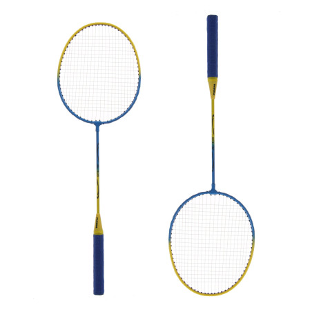 Set badminton, 2 palete, husa, galben + albastru